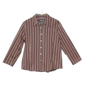 WINDRIDGE Striped Button Up Shirt Women's XL Pink Yellow Black Long Sleeve